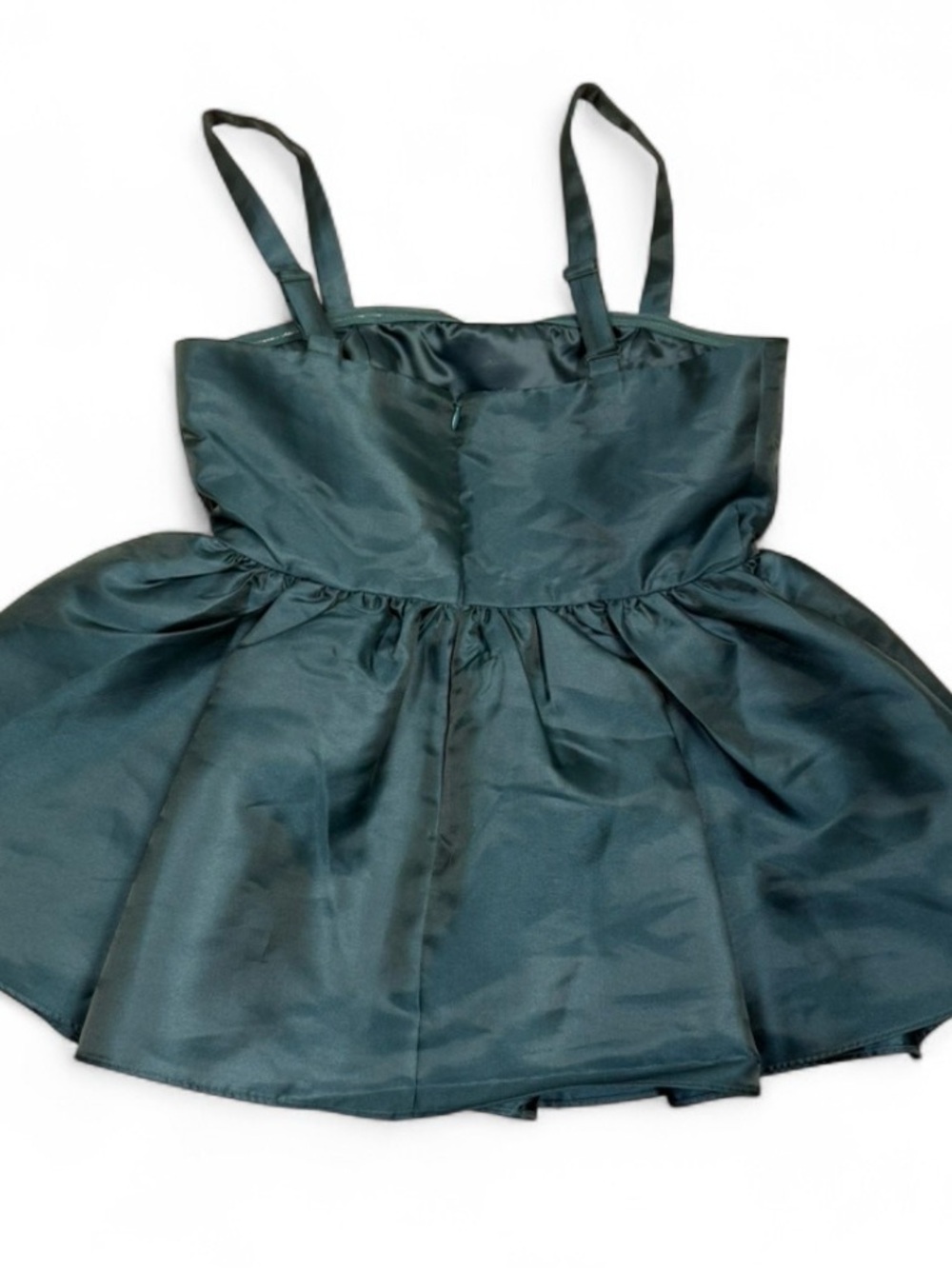 NWT Mare Mare Dark Green Satin Peplum Babydoll Top XS - Picture 2 of 6
